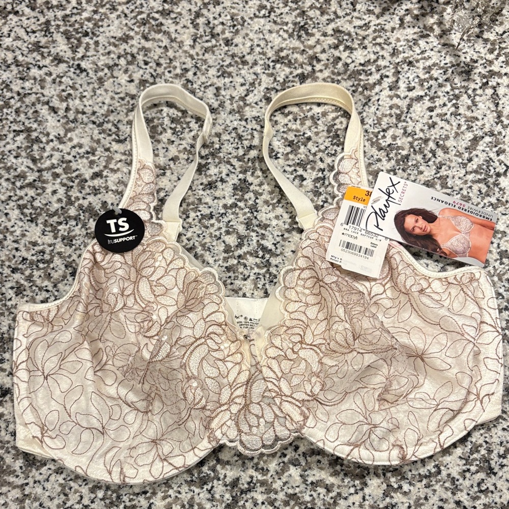 Playtex Floral Lace Bra Softcup Underwire in Cream and Brown 38DD New Plz Read